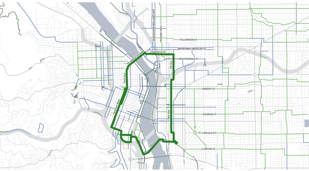 Schematic of the Green Loop overlayed with neighborhood Greenways